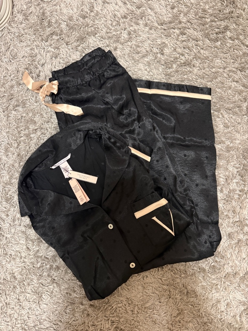 Victoria's Secret Black Satin Pajama Set